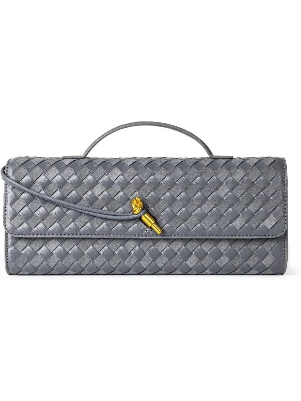 Women Slate Gray Leather Suede Woven Clutch Purse For Evening Crossbody Bag